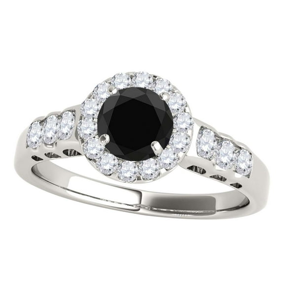 Mauli Jewels Engagement Rings for Women 1.45 Carat Halo Black Diamond Engagement Ring 4 Prong-Setting 14k White Gold
