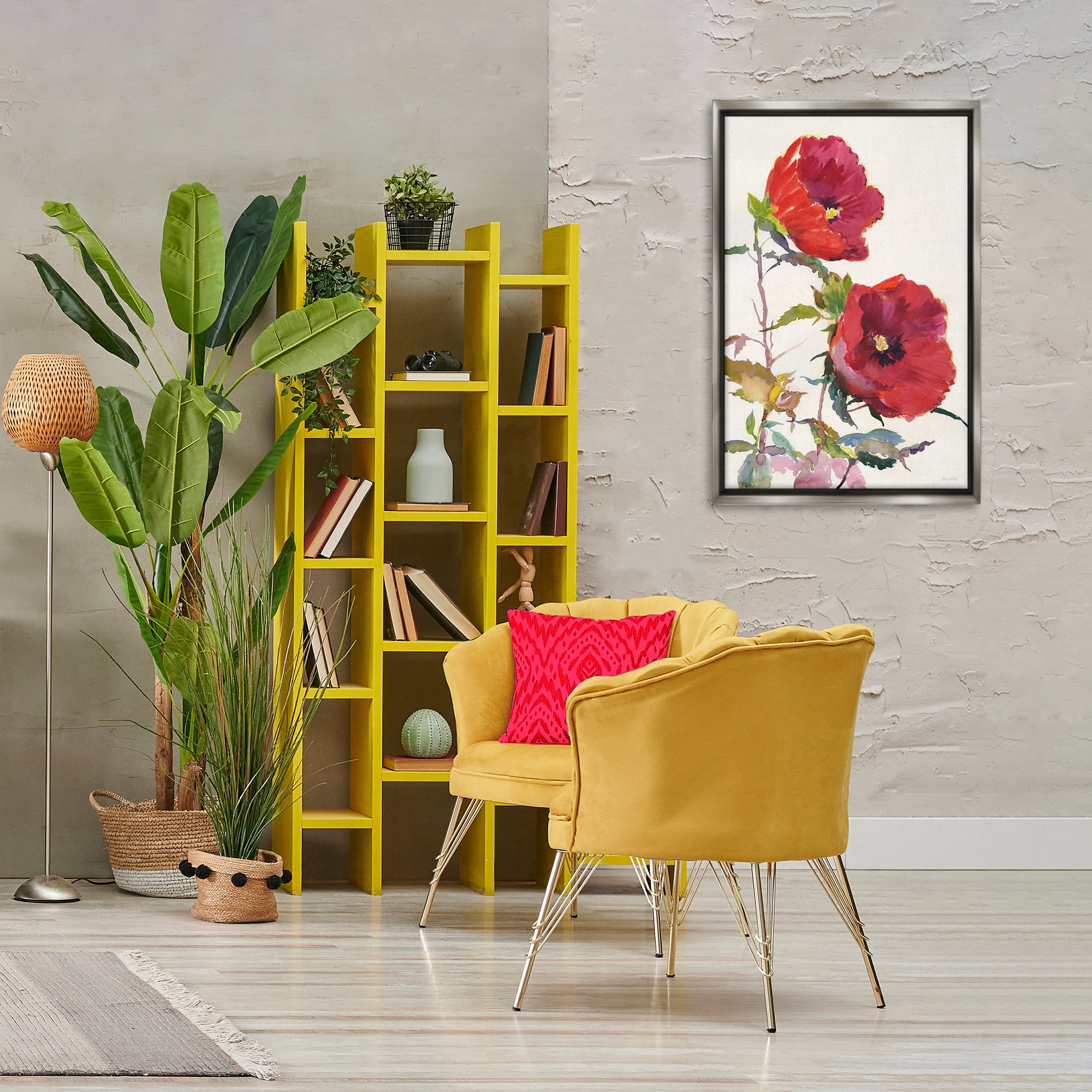 Stupell Industries Bold Red Poppies Botanical & Floral Painting Gray Floater Framed Art Print Wall Art, 21 x 31