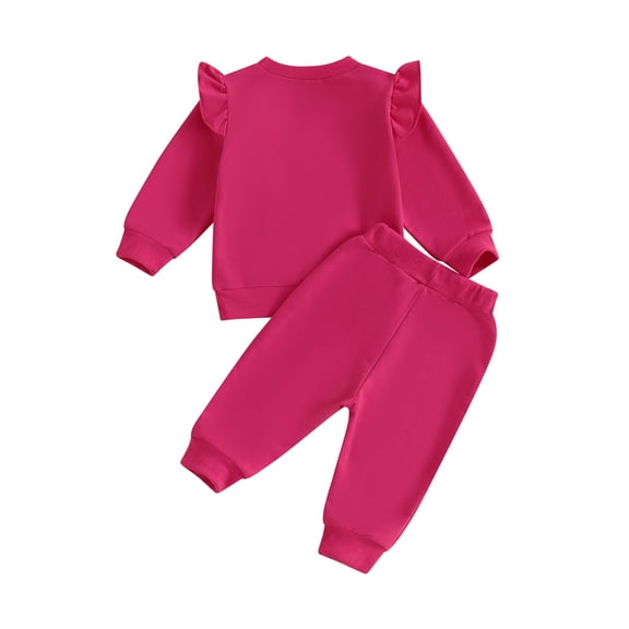Toddler Baby Girls Fall Outfits 0 6 12 18 24 Months 2T 3T Letter Embroidery Ruffles Long Sleeve Sweatshirt and Elastic Pants Set Baby 2 Piece Clothes