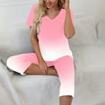 thumbnail image 2 of Feancey Cozy Pajama Sets for Women 2 Piece Loungewear Trendy Gradient Print Lounge Set Short Sleeve V Neck Tops and Capri Pant Sleepwear Two Piece Holiday Sales Today Pink M, 2 of 9