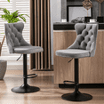 thumbnail image 2 of Tcbosik Swivel Bar Stools Set of 2, 24.8"-33" Height Adjustable Velvet Upholstered Barstool with Button Tufted Back, Counter Stool for Dining Room, Kitchen Island, Gray & Black, 2 of 10