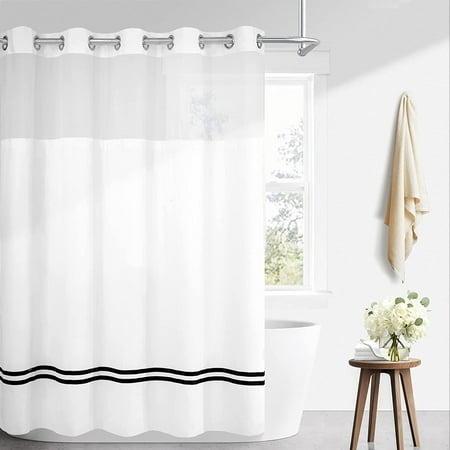 Zmleve Fabric Shower Curtain With Snap, Fabric Shower Curtain Liner Without Magnets