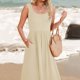 thumbnail image 5 of Vestido sin mangas de verano para mujer: vestido largo informal con cuello cuadrado, plisado y bolsillos, elástico y transpirable, adecuado para ocasiones informales, playa, fiestas y más., 5 of 8
