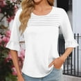 thumbnail image 7 of WMTBSRSW Pleated Tops for Women Ruffle 3/4 Sleeve Crewneck Basics Tees Casual Fashion Cute Shirts Business Work Tee Top, 7 of 7