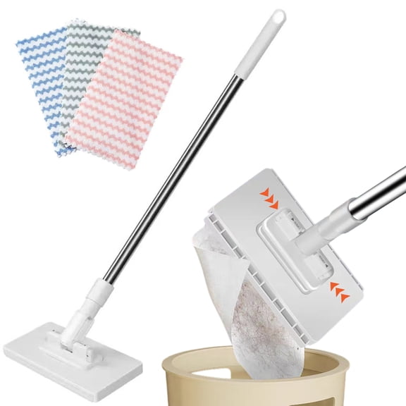 Qiyester Snap Grip Mini Mop One-click Cloth Change Disposable Dust Mop ,1 Mop 3 Cloth