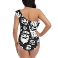 thumbnail image 5 of Sikiie Black White Spooky Ghosts Print Women One Piece Swimsuits Tummy Control One Shoulder Bathing Suits Ruffle Swimwear, From S to XXL-Small, 5 of 6