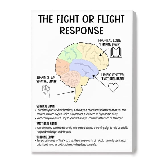The Fight or Flight Response to the Brain Poster Canvas Wall Art poster Inspirational Mental Health Wall Decor for Therapy Office School Nursery Counselor Office Home