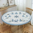 thumbnail image 2 of Winter Blue Xmas Tree Deer Snowflake Round Tablecloth Farmhouse Table Cover with Elastic Edge Washable Fitted Table Cloth for Kitchen Patry Outdoor Decor Fits 45"-50", Medium, 2 of 4