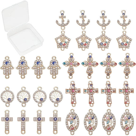 1 Box Alloy Rhinestone Links Connectors with Enamel Light Gold 26.5x15x2.5mm Hole: 1.8mm 32pcs/box