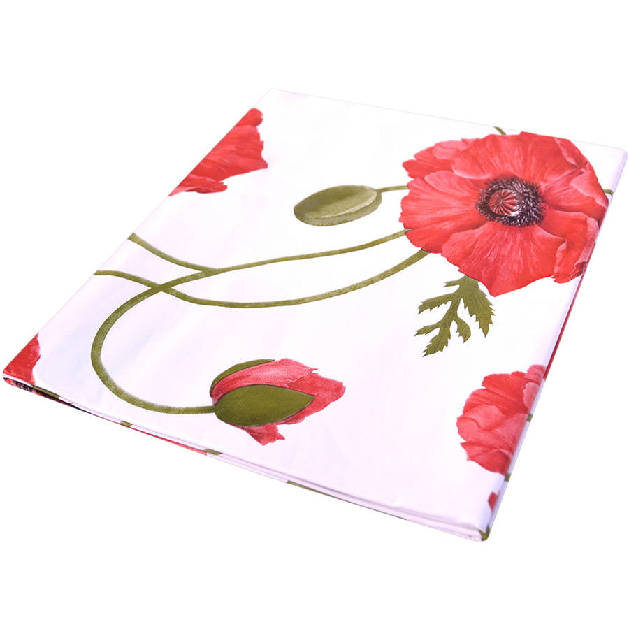 Berrnour Home Vinyl Poppy Flower Design Indoor and Outdoor Tablecloth ...