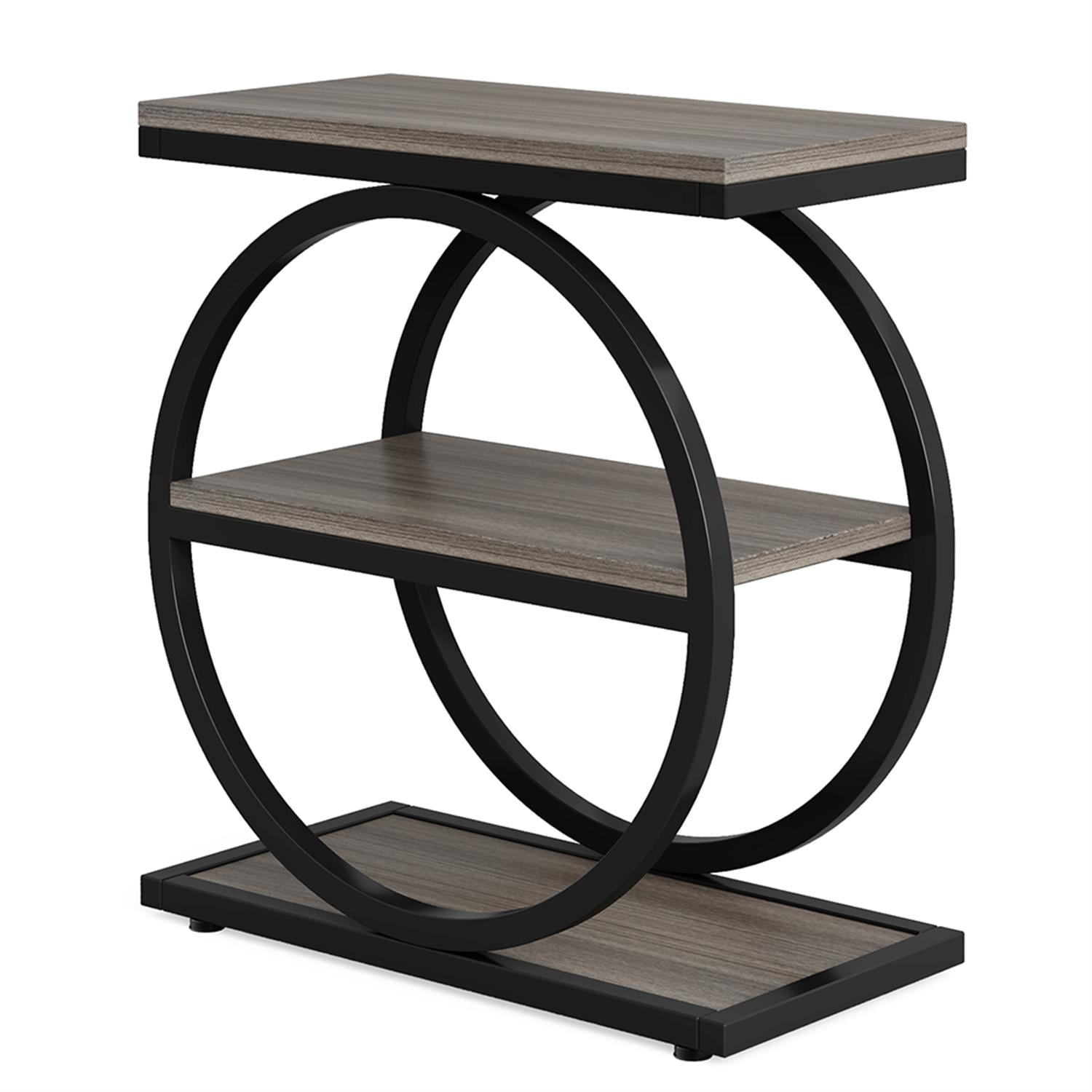 Demi Bonn 3-Tier End Table, Industrial Sofa Side Table with Round Metal Frame for Hallway, Entrance, Living Room, Bedroom, Gray