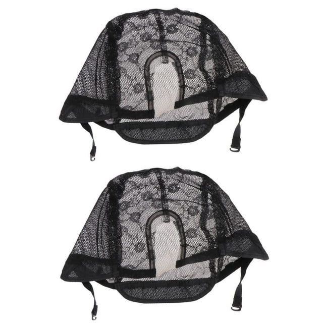 2Pcs U Partie Mesh, Capuchons de Filet de Perruque Élastique, Couvre-Tête de Filet de Perruque en Dentelle, Tissage Capuchon de Filet de Perruque Réglable Extensible pour la Fabrication de Perruques (Noir)