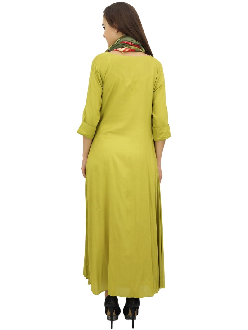 Bimba Designer Women's Cowl Maxi Lime Green Dress With Printed Tassel Scarf  - 12 - Walmart.com