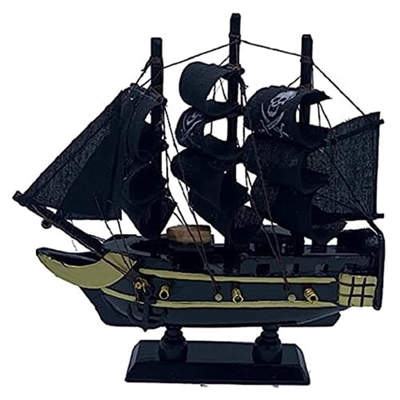 Wood Pirate Ship Model on a Base, Fully Assembled 6.25 Inches