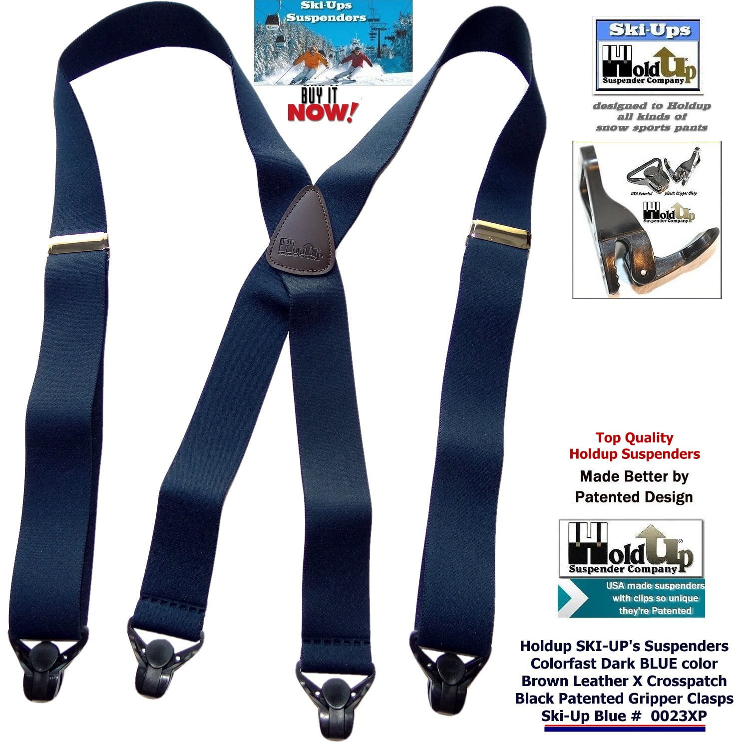 Holdup Suspender Dark Blue Holdup Brand Snow Ski Xback Suspenders