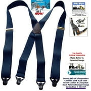 Dark Blue Holdup Brand Snow Ski X-back Suspenders with Patented black Gripper Clasps
