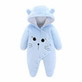 thumbnail image 2 of Baby Snowsuit Newborn Winter Hooded Romper Fleece Snowsuit Baby Jumpsuit Cartoon Bear Winter Coat for Girls and Boys Blue 9-12 Months, 2 of 6