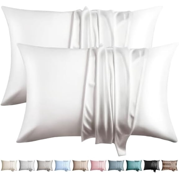 LYH100% Silk Pillow Cases 2 Pack Queen Size Mulberry Silk Pillowcase for Hair and Skin Set of 2 Highest Grade 6A Silk Soft Breathable Cooling with Hidden Zipper, White