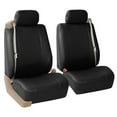 thumbnail image 3 of FH Group PU Leather Integrated Seatbelt Seat Covers, Full Set with Gray Carpet Floor Mats, Black, 3 of 5