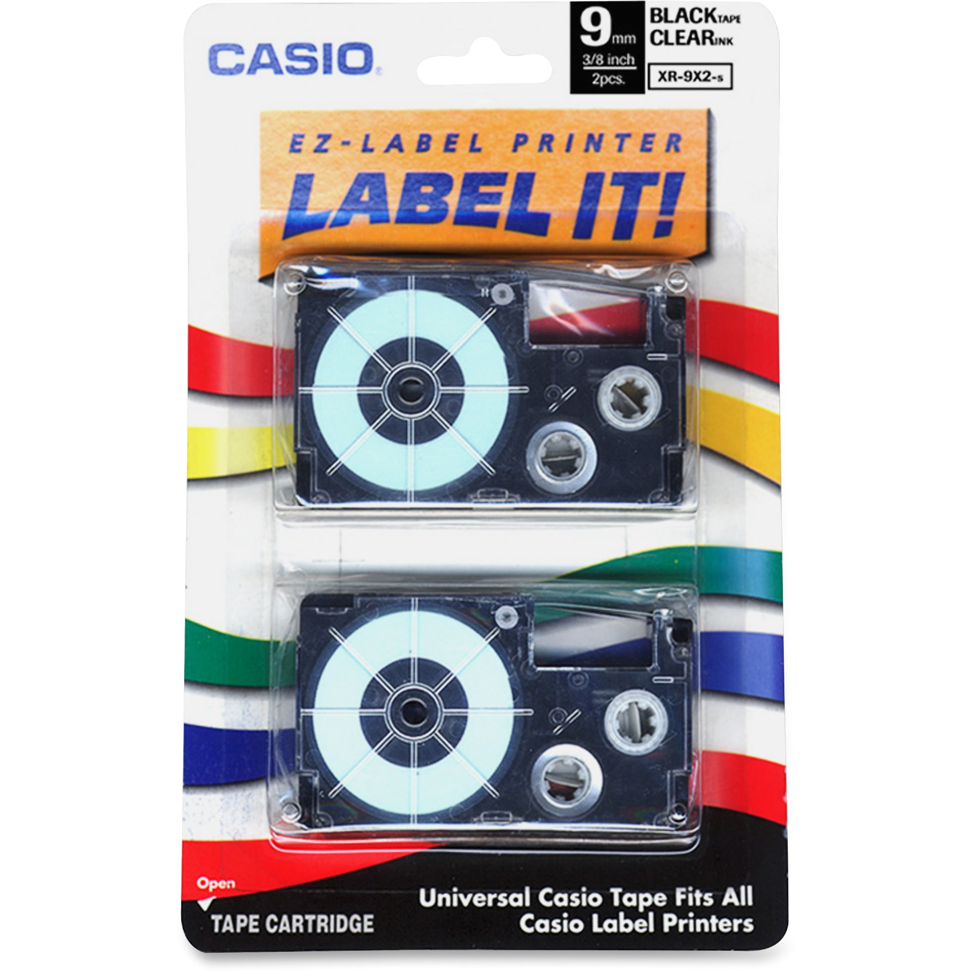 Casio Xr9x2s 9mm Black/clear Label Tape 2pk for sale online