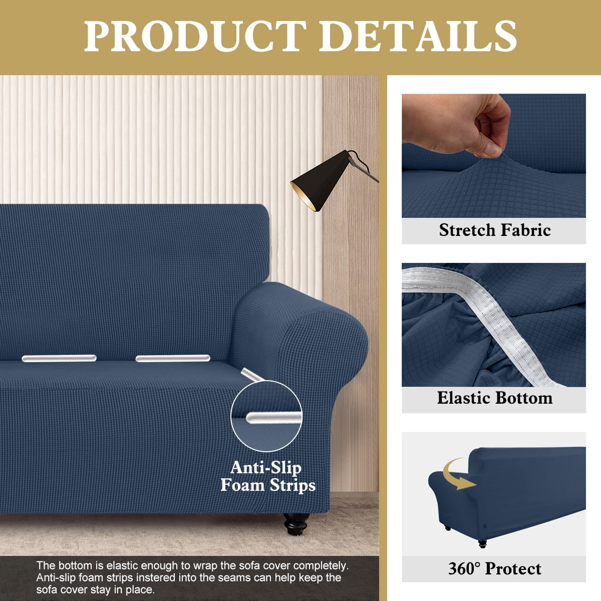 Sanmadrola Couch Cover Water Resistant Stretch Sofa Slipcover Jacquard Furniture Protector for Kids Pets Dog Cat, Aegean Blue, Chair