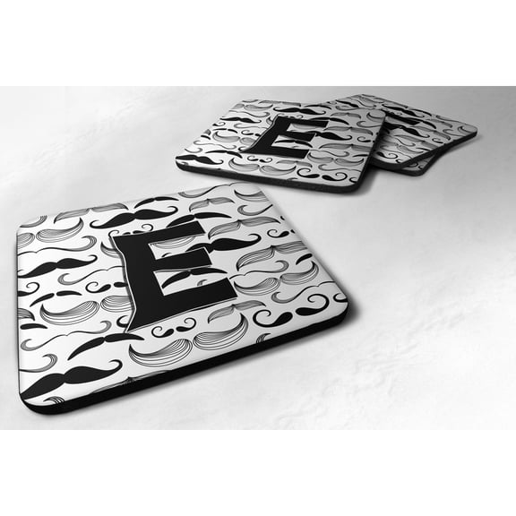 Letter E Moustache Initial Foam Coaster Set of 4