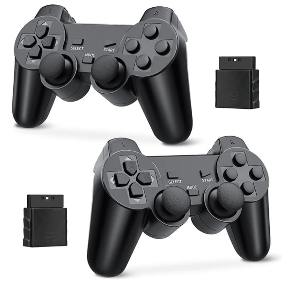 RetroFam - 2 Pack PS2 Controller Playstation 2 Wireless Controller - Black
