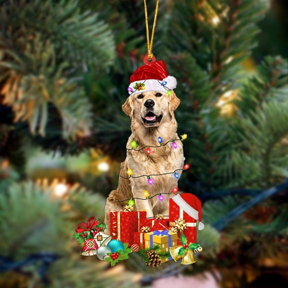 Acrylic 2D FLAT Golden Retriever 2-Dog Be Christmas Tree Hanging Ornament