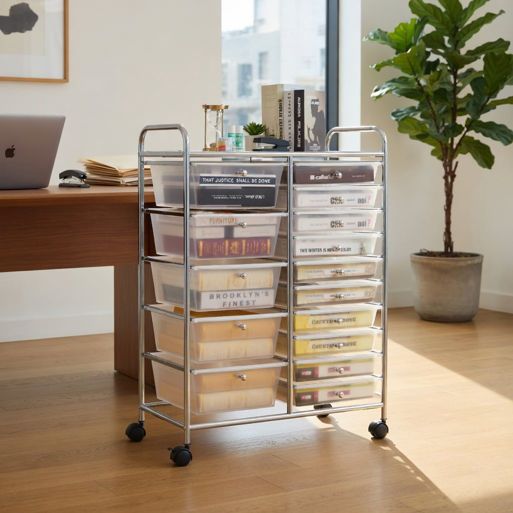 Yardi Yard 15 Drawers Rolling Storage Cart Organizer-clear, Storage Cart, Multipurpose Organizer Cart for Home, Office, School