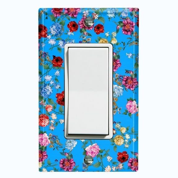 Metal Light Switch Plate Outlet Cover Colorful Floral Garden Wallpaper Blue ROS041