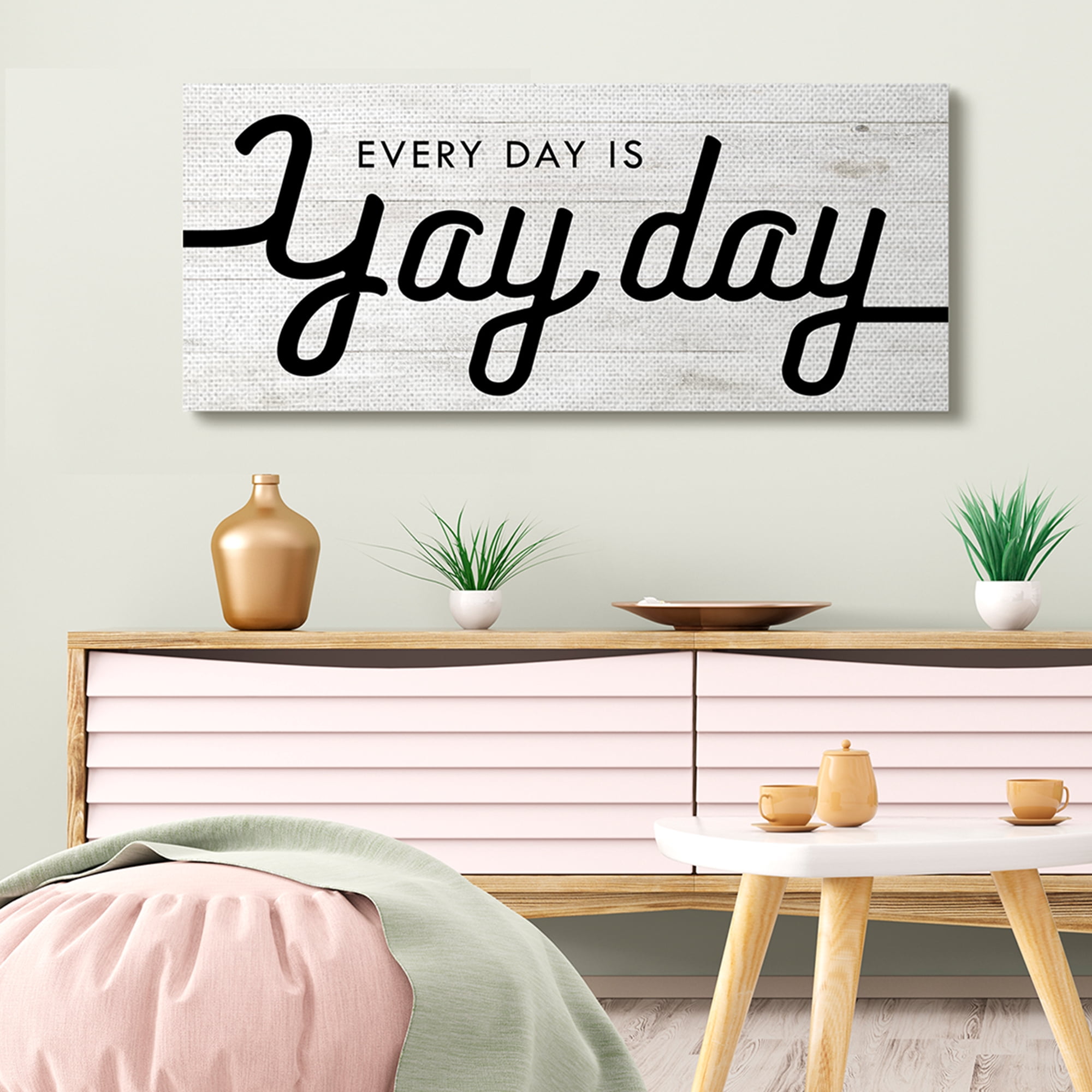 Stupell Industries Everyday is Yay Day Charming Minimal Planked Look Inspirational Painting Gallery Wrapped Canvas Art Print Wall Art, 20 x 48