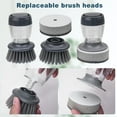 thumbnail image 4 of Grey 8 Pack Dish Brush with Soap Dispenser, Dishwashing Heavy Duty Sponge Scrubber Refills Replacement Head, Kitchen Scouring Pad Wipes Scrub Cleaning Brush with Tray for Cleaning Sink, Pots, Pans, 4 of 7