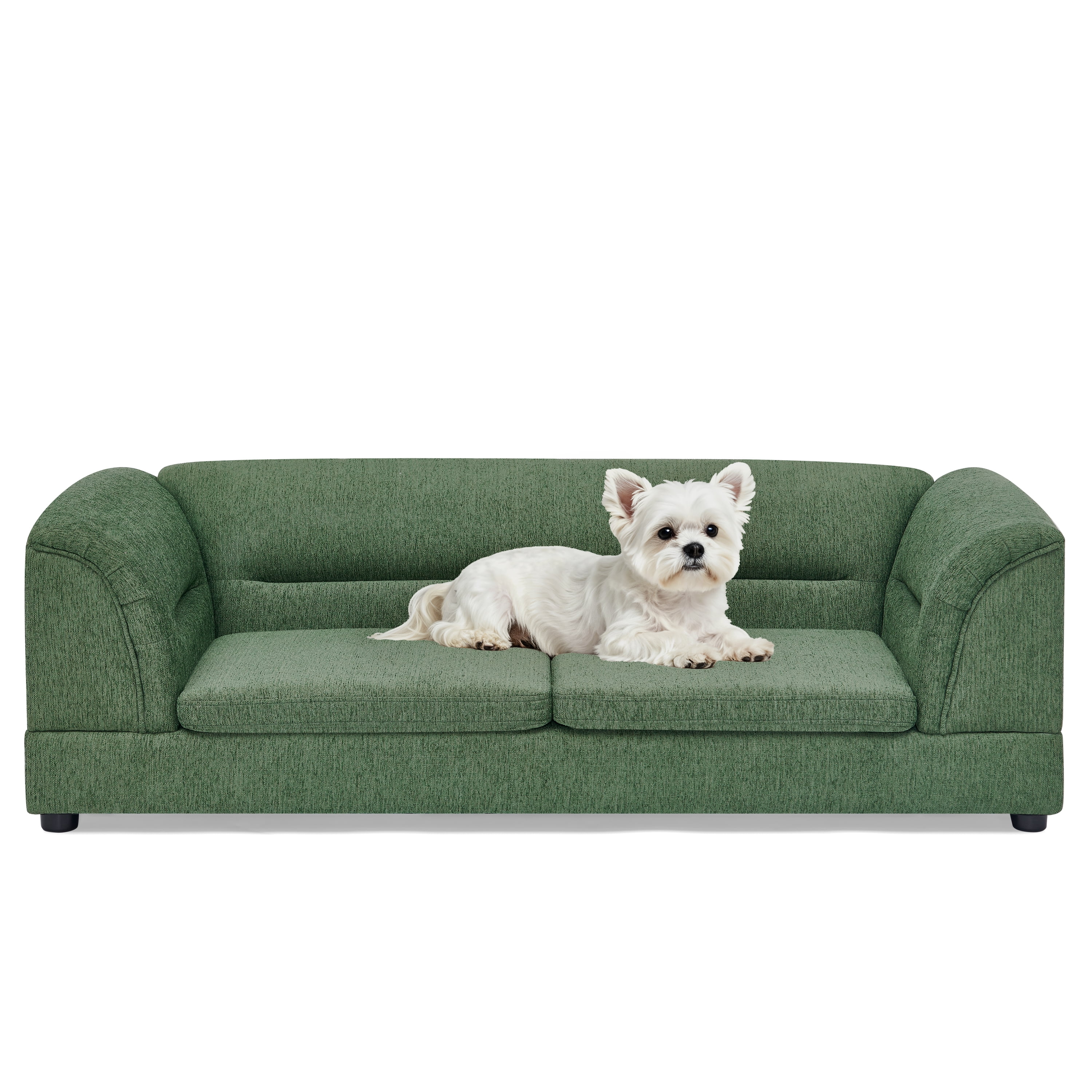 Oversized Pet Sofa, Curved Armrest Rectangular Dog Sofa, Linen Fabric Comfort Pet Couch for Large & Oversized Dogs-Olive Green
