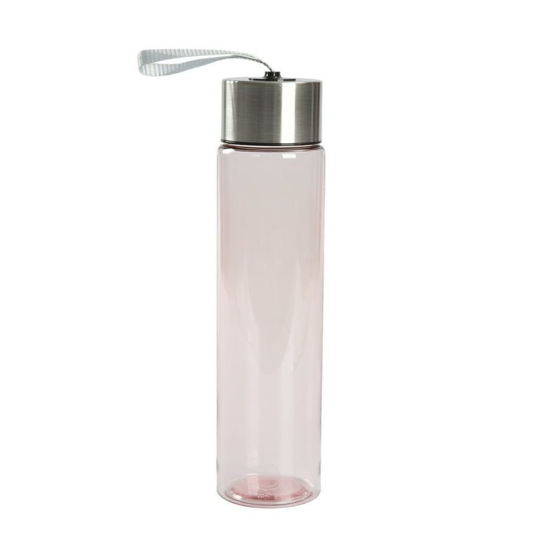 Mainstays 18 fl oz Plastic Water Bottle with Stainless Steel Screw Cap Lid  and Strap Pearl Blush