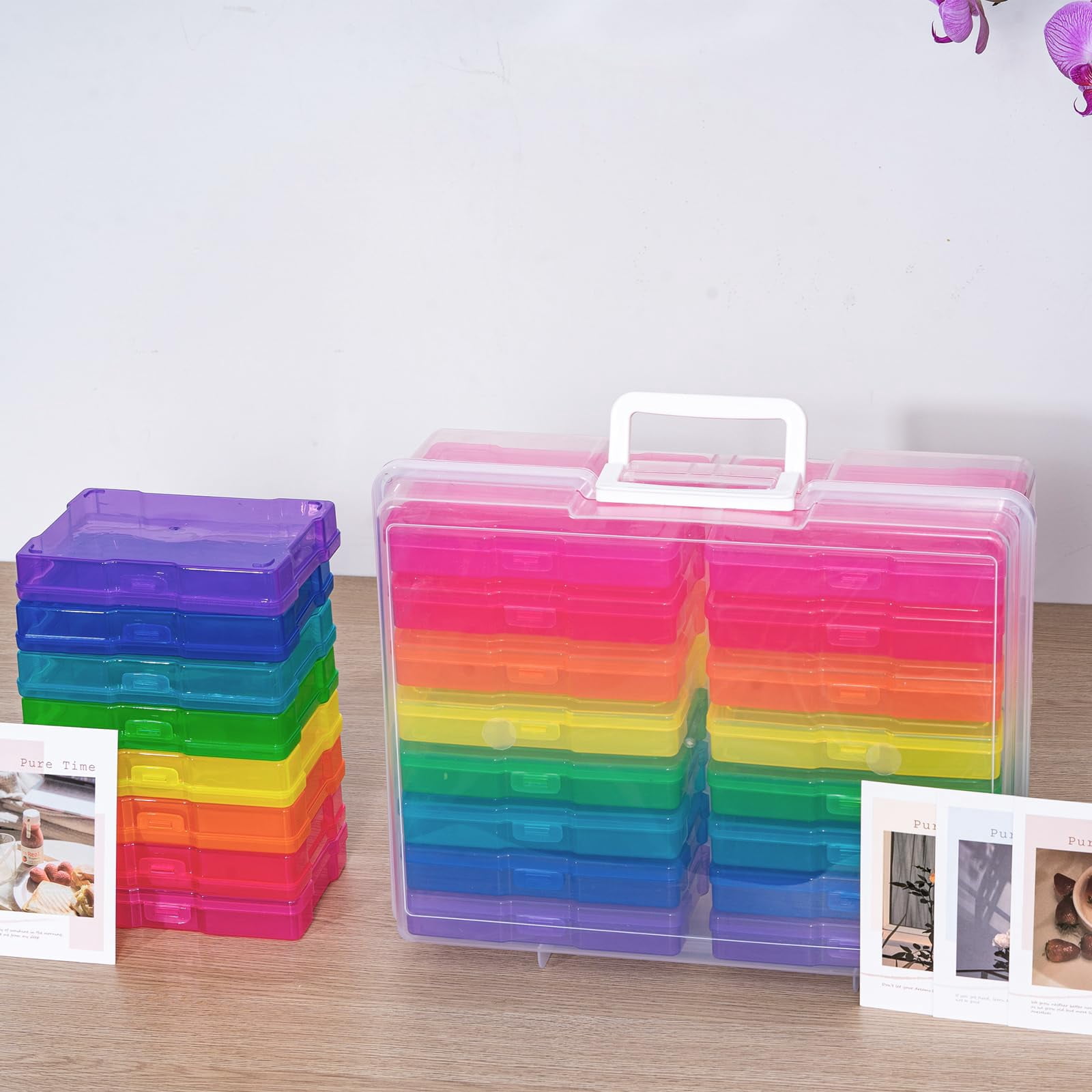Transparent 4" X 6" Photo Cases And Clear Craft Keeper With Handle  16 Inner Organizers & Storage Box Plastic Containers (color - 2pack)