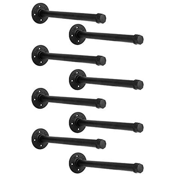 12 Inch Industrial Pipe Shelf Brackets Set of 8 Black Iron Rustic