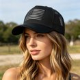 thumbnail image 3 of American Flag Embroidery Mesh Trucker Baseball Cap Breathable Polyester Curved Brim Sun Hat Adjustable Snapback Outdoor Hat For Men Women(Black), 3 of 3