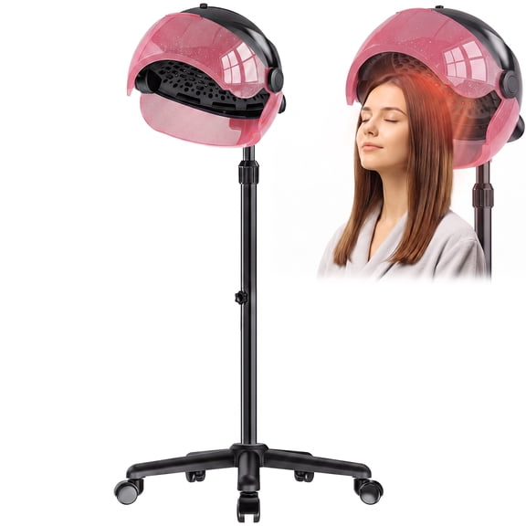Hooded Hair Dryer, Professional Hood Dryer on Wheels, Sit Under Dryer, Standing Hair Dryer, Pink