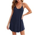 thumbnail image 4 of Tqcoqu Womens Summer Mini Dresses,Spaghetti Strap Dress Casual Backless Lounge Dress,Solid Beach Vacation Sundress,Dark Blue Women's S-XXL, 4 of 8