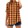 thumbnail image 3 of Women's V Neck Short Sleeve Striped Checkered Summer Top Shirt Blouse Loose Fit Casual Daily Wear Vacation Beach Travel Fashion Essential Gift for Women | CSEONE,Orange L, 3 of 8