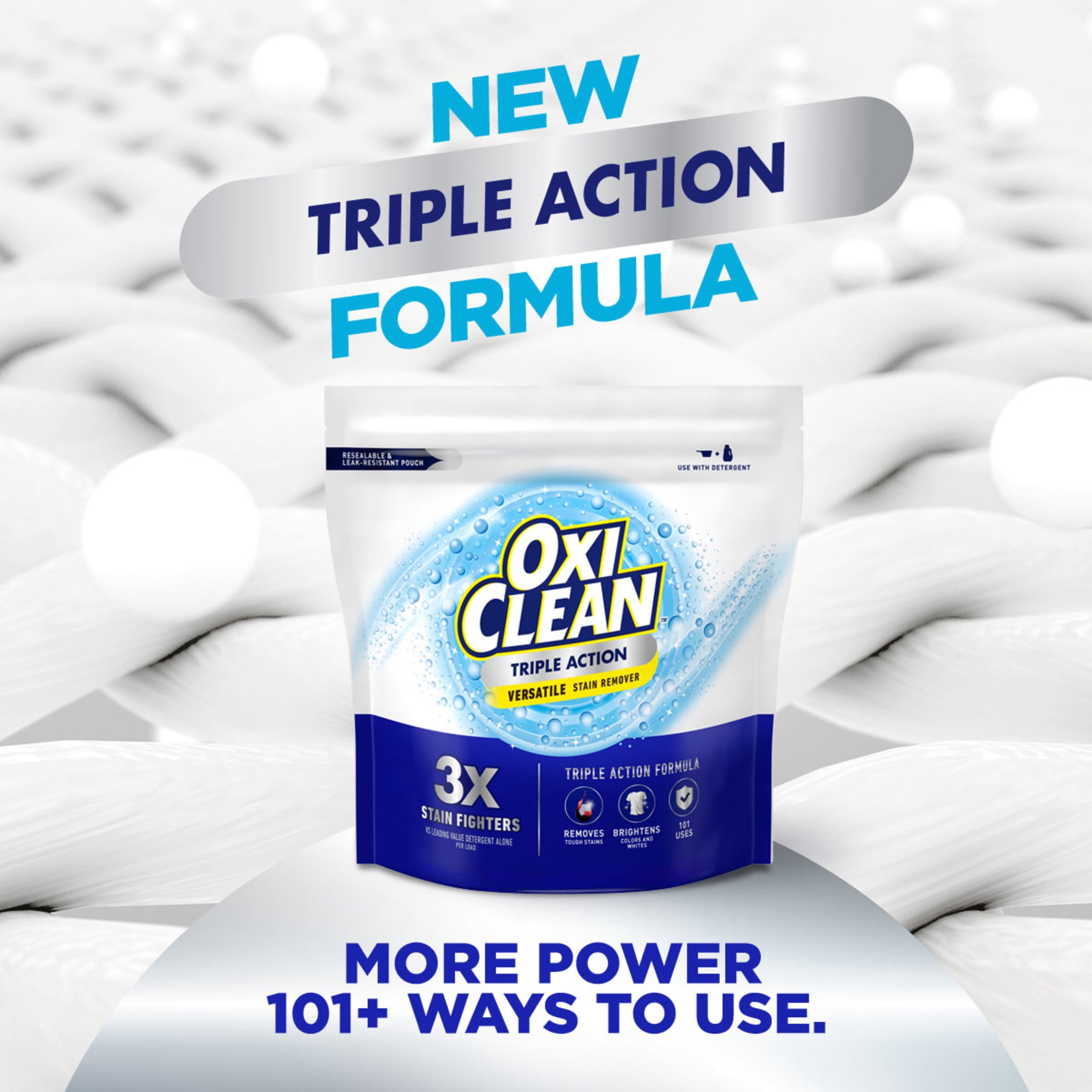 OxiClean Triple Action Versatile Stain Remover Powder, To Use with Detergent, 6.5 lbs