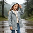 thumbnail image 5 of Girls Solid Color Slim Raincoat Windproof Long Sleeve Cinched Drawstring Zipper Rain Jacket Kids Casual Water-Resistant Outerwear with Pockets Gray 11-12 Years, 5 of 6