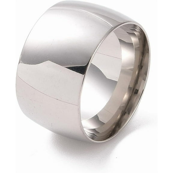 Non-Tarnish 201 Stainless Steel Wide Plain Band Ring for Women Stainless Steel color Inner Diameter: 17mm