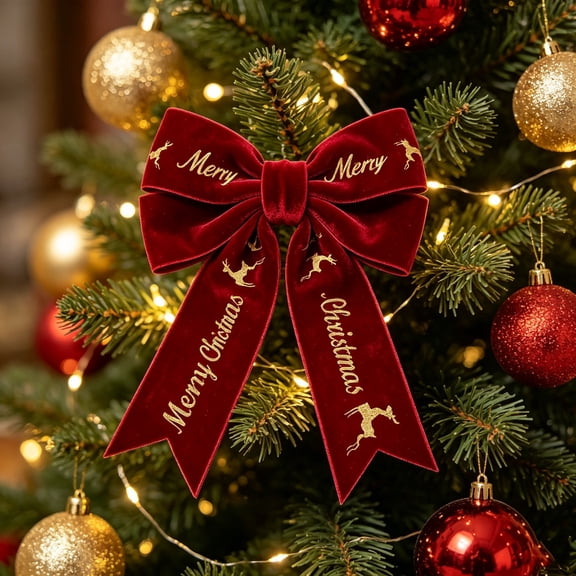 Trovenix Christmas Ribbon Flannel Bronzing Print Wired Edge Bow Tree Decoration Scene Layout Craft Supply