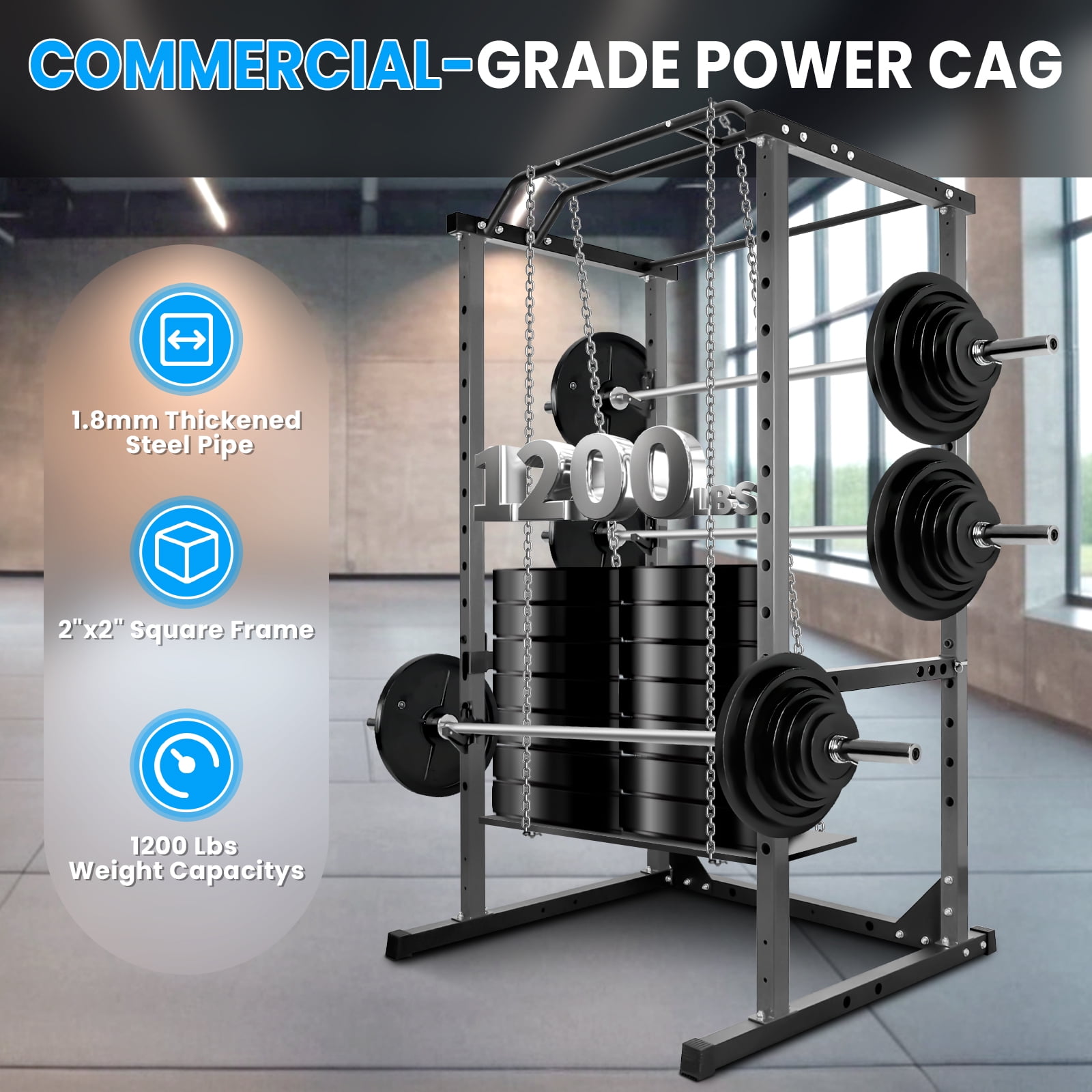 Compact Power Rack for Small Spaces, 1200 lbs Heavy Duty Steel Cage with Safety Pins, Essential for Squats, Bench Presses, Pull-ups Black