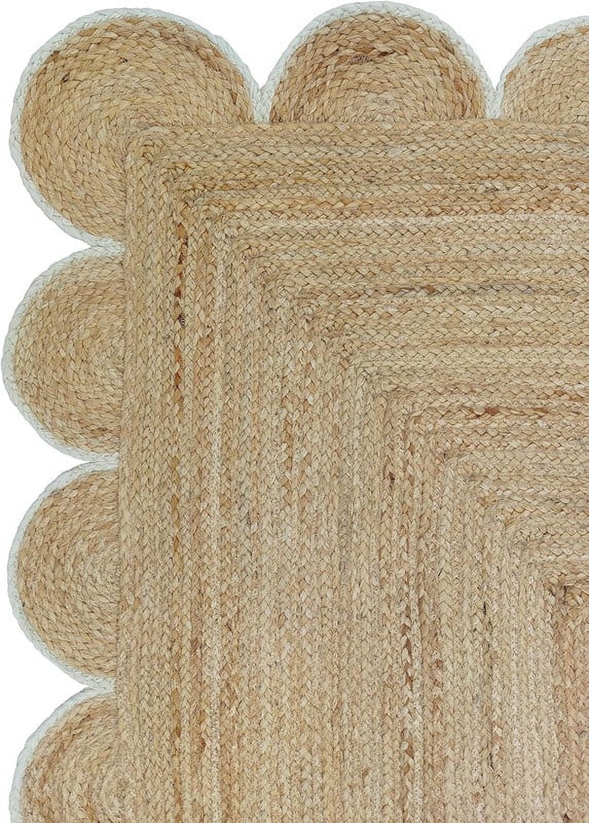KLAVATE Natural Jute Scalloped Hand Braided Farmhouse Jute Runner Rug