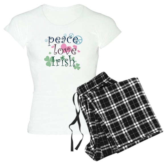 CafePress - Peace Love Irish [Retro] Women's Light Pajamas - Women's Short Sleeve Print T-Shirt and Pants Light Cotton Pajama Set