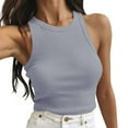 thumbnail image 3 of AGWOLF Womens Sleeveless Tank Tops Crewneck Ribbed Knit Solid Cami Top Soft Going Out Crop Shirts Summer Tops for Petite Women, 3 of 7