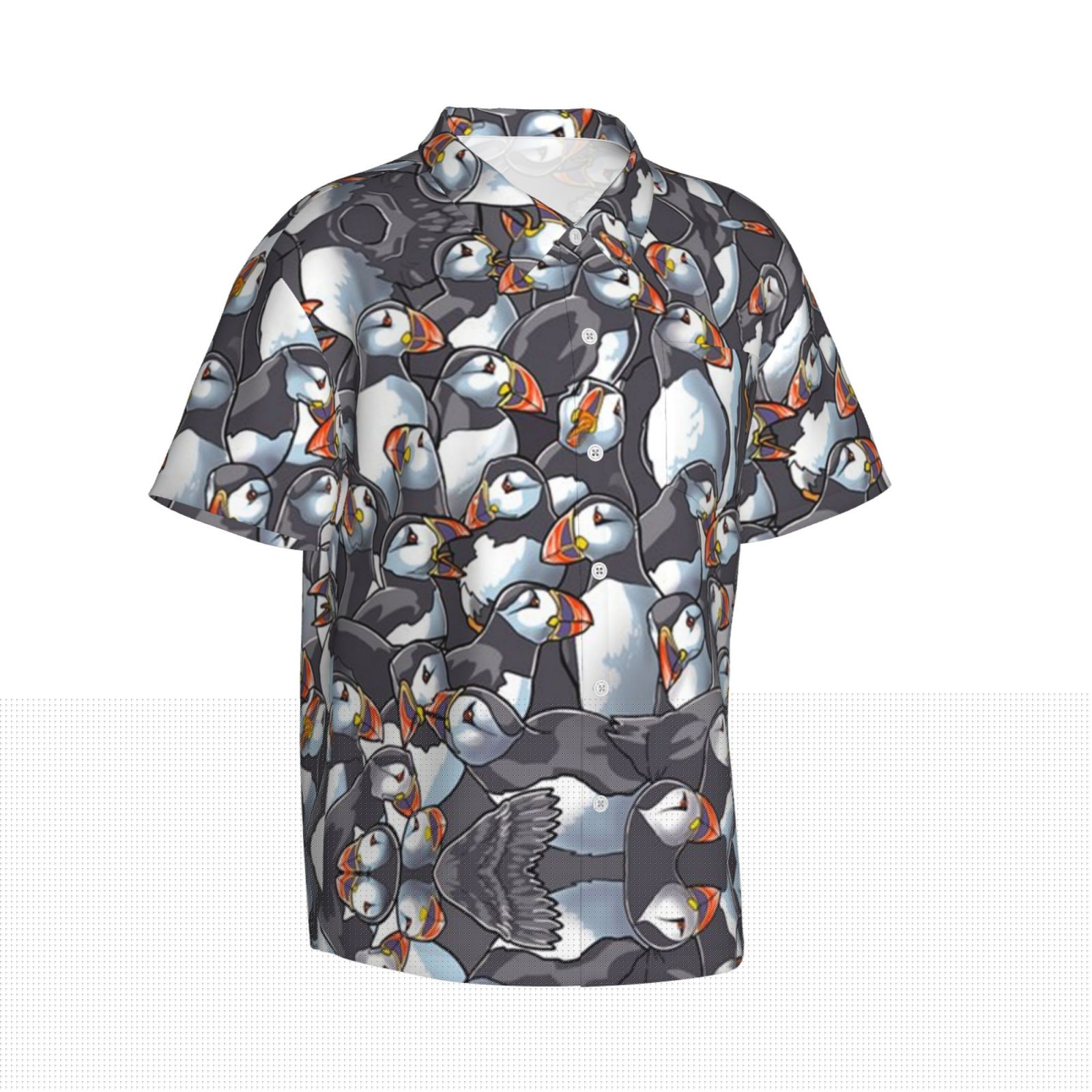 thumbnail image 2 of Puffin Huddle Hawaiian Shirts For Men, Summer Short-Sleeve Relaxed-Fit Button-Down Shirts Large, 2 of 9