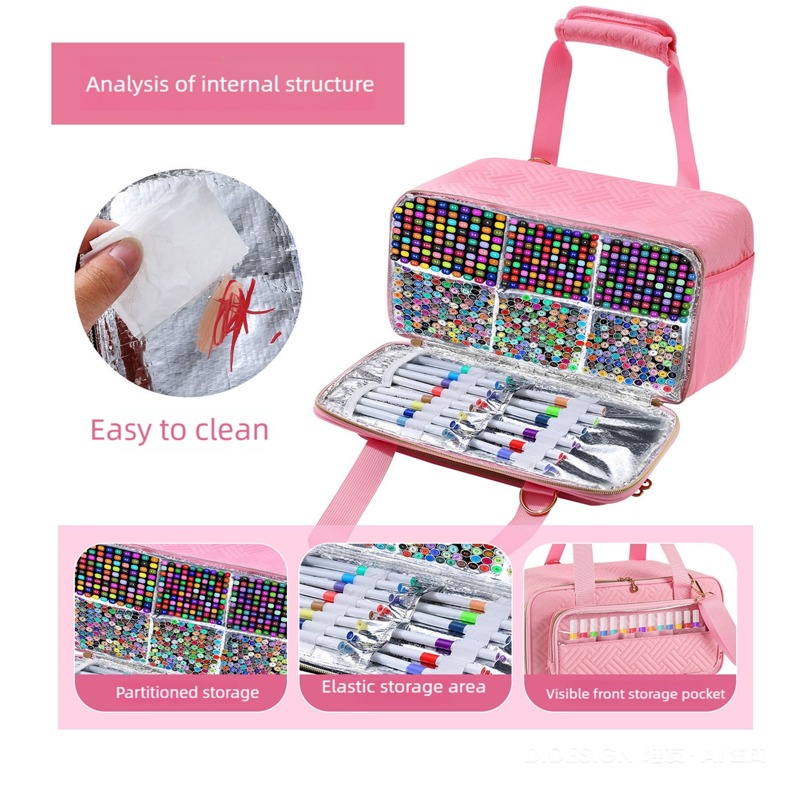Multifunction Art Marker Carrying Case with Shoulder Strap Large Capacity Art Supply Organiser For Brush Markers Pencils